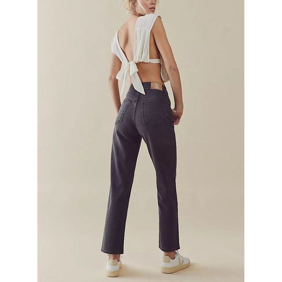FREE PEOPLE Pacifica Straight Leg Jeans / Worn Black - Picture 1 of 11